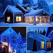economico Luci di Natale-1 confezione di luci natalizie a forma di ghiacciolo, 96 led 4 m 8 modalità e timer, bianco caldo, bianco freddo, multicolore, luci a stringa esterne collegabili impermeabili per vacanze, matrimoni,