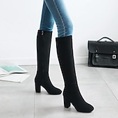 baratos Botas da moda-botas femininas azul marinho até o joelho com salto bloco - elegantes e versáteis para a moda de inverno, perfeitas para uso diário e ocasiões especiais