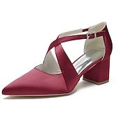 cheap Semi-Formal-Elegant Women&#039;s White Satin Pointed Toe Block Heels – Crisscross Strap Design for Weddings, Formal Parties, and Special Occasions