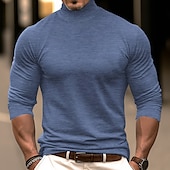 cheap Basic T shirts-Men&#039;s T Shirt Turtleneck shirt Tee Top Long Sleeve Shirt Long Sleeve Turtleneck Spring &amp;  Fall Plain Fashion Designer Basic Vacation Street Going out Black Red Navy Blue Top Tee for Men