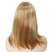 baratos peruca mais velha-Perucas peruca loira morango com franja cabelo sintético peruca natural completa reta comprimento médio bob peruca traje de halloween perucas para mulheres perucas cosplay 14&quot;