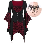 economico Outfit-set con camicetta medievale con maniche a campana tatuaggio in pizzo collana girocollo 2 pezzi retro vintage punk stile gotico abiti da streghe costume cosplay da donna festa di carnevale casual