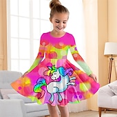 abordables Robe Licorne 3D-FILLE 3D Floral à imprimé arc-en-ciel Robe Rose manche longue 3D effet Automne Hiver Vacances Sport &amp; Loisir du quotidien Le style mignon Décontractées Magnifique Enfants 3-12 ans Robe casual Robe
