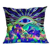 baratos Jogue travesseiros, inserções e capas-Capa de almofadas decorativas com luz negra, 1 peça que brilha no escuro, psicodélica, trippy, macia, quadrada, fronha para quarto, sala de estar, sofá, cadeira