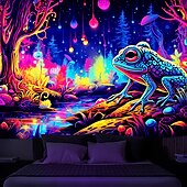 economico Arazzi Blacklight-arazzo a luce nera reattivo ai raggi UV che si illumina al buio festa fluorescente al neon foresta nebbiosa rana arazzo appeso arte murale per soggiorno camera da letto