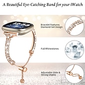 olcso Fitbit óraszíjak-Smart Watch Band Kompatibilis valamivel FitBit Versa 4, Sense 2, Versa 3, Sense Rozsdamentes acél Okos óra Szíj Női Csillogás Kristály Ékszer karkötő Csere Karszalag