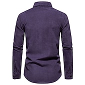 economico camicia da uomo con bottoni-Per uomo Camicia Maglietta informale Camicia di velluto a coste Nero Giallo Rosa Viola Marrone Manica lunga Liscio Bavero Strada Da mare Di base Abbigliamento Di tendenza Comodo
