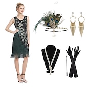 cheap Outfits-Retro Vintage Roaring 20s 1920s Flapper Dress Dress Outfits Necklace / Earrings The Great Gatsby Wedding Guest Sequins Tassel Fringe Women&#039;s Party / Evening Masquerade Wedding Reception Adults&#039; Dress