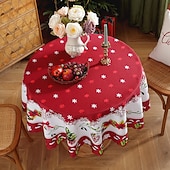 baratos Decoração de Natal-Toalha de mesa redonda à prova d&#039;água e resistente a óleo, cobertura de mesa com decoração de inverno para jantar patry