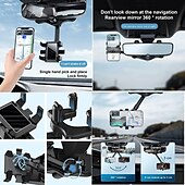 お買い得  キャンプとハイキング-車用電話マウント、360°回転可能&amp;格納式車載電話ホルダーマウント多機能バックミラー電話ホルダー車用調整可能なユニバーサル携帯電話ホルダーすべてのスマートフォンと互換性あり