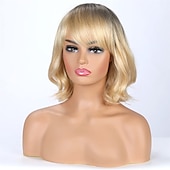 abordables perruque plus âgée-Perruques blondes en mélange de cheveux humains pour femmes et femmes, perruque de cheveux naturels ombrés, légère/respirante/racine foncée (couleur r27)
