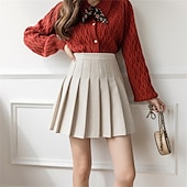 voordelige Effen rokken-Dames Rok A-lijn Modieus Sexy Mini Hoge taille Rokken Effen Geplooid Straat Dagelijks Zwart donkergrijs Khaki Abrikoos Lente zomer Polyester