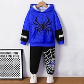 billiga Pojkens 3D-djur-Pojkar 3D SPIDER Huvtröja &amp; träningsbyxor Set Set Långärmad 3d-utskrivning Höst Vinter Aktiv Mode Häftig Barn 3-12 år Utomhus Semester Gata Normal