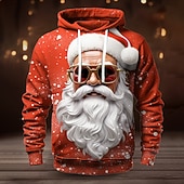 abordables Traje de Papá Noel-Sudadera con capucha de Papá Noel para hombre, diseño navideño en 3D, con estampado gráfico de Papá Noel, moda 3D, para deportes al aire libre, vacaciones, sudadera con capucha de manga larga, color