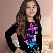 cheap Girl&#039;s 3D Cartoon-Girls&#039; 3D Rainbow Butterfly T shirt Long Sleeve 3D Print Fall Active Kids 4-12 Years Regular Fit