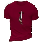 baratos Camiseta gráfica masculina-Homens Cruz Bandeiras Camiseta T-shirt Algodão Manga Curta Gráfico Camisa Preto Vinho Verde Tropa Camiseta confortável Esportes Feriado Roupas de estilistas