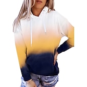 baratos Moletom esportivo com capuz-Mulheres Bloco de cor Ativo Roupa de Esporte Manga Longa Com Capuz Tops regulares Casual Esportes Com Cordão Imprimir Bolso frontal Amarelo Vermelho Roxo Laranja Outono &amp; inverno