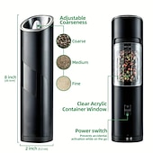abordables Electrodomésticos de cocina-Molinillo de especias eléctrico, juego de molienda de sal y pimienta con luz LED ajustable, sin asperezas, automático