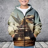 billiga Pojkens 3D-djur-Pojkar 3D Dinosaurie Huvtröja Kappa Ytterkläder Långärmad 3D-tryck Höst Vinter Mode Streetwear Häftig Polyester Barn 3-12 år Utomhus Ledigt Dagligen Normal