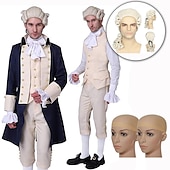economico Outfit-set con camicia gilet trench pantaloni parrucca coloniale 2*berretti per parrucca abito vittoriano da uomo alexander hamilto retro vintage rococò 17th secolo costume cosplay halloween masquerade