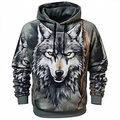 Men's Graphic Animal Wolf Hoodie Hoodies Sweatshirt Daily Basic Long Sleeve Hooded Vacation Sports Outdoor Holiday Dark Gray Print Front Pocket Spring &  Fall Designer3