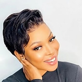abordables Pelucas delanteras del cordón de cabello natural-Cabello humano 13x4 frente de encaje corte pixie peluca onda bob frente de encaje transparente pelucas de cabello humano brasileño frontal de encaje pelucas para mujeres parte lateral peluca corta y
