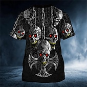 baratos crânio e osso-Homens Gráfico Caveiras Camiseta Manga Curta Camiseta Impressão 3D Gola Redonda Camisa Diário Designer Retro Vintage Esportes Feriado Para Noite Vermelho Azul Roxo Primavera Verão Roupa S M L XL 2XL