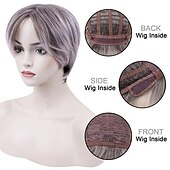 economico Parrucche di altissima qualità-parrucche dal taglio pixie con frangia, parrucche sintetiche diritte naturali ramate scure con cuffia per parrucca, uso quotidiano per le donne