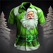 billiga Jultomtens outfit-jul herr jultomten tryckta skjortor jultomten vardagskläder gå ut helg höst/höst turndown korta ärmar vinröd, lila, grön s, m, l 4-vägs stretchtyg jul