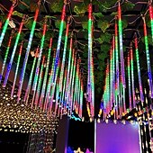 billiga Stickkontakter-1 st jul meteor dusch ljus dekorativt träd ljus lågspänning säkerhetsplugg utomhus vattentät dekorativ ljusslinga 30cm-192led/45cm-288led/75cm-576led