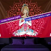 お買い得  ブラックライトタペストリー-ブラックライトタペストリー UV反応性、暗闇で光る、光るパーティー、ネオン、ボヘミアン、瞑想、サイケデリック、仏陀、チャクラ、トリッピー、ミスティ、吊り下げタペストリー、壁アート、リビングルーム、寝室用壁画