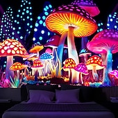 cheap Blacklight Tapestries-Mushroom Fantasy Blacklight Tapestry Glow in the Dark Glow Party UV Reactive Trippy Misty Nature Landscape Hanging Tapestry Wall Art Mural for Living Room Bedroom