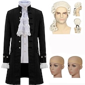 baratos Conjuntos-conjunto com camisa com babados jacquard trench coat peruca colonial 2 * bonés de peruca roupas vitorianas medievais masculinas retrô vintage princesa vampiro fantasia cosplay halloween baile de