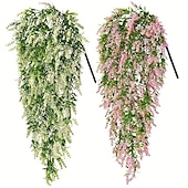 billige Kunstige planter og blomster-4 bunter kunstig lavendel hengende blomsterbukett vinranke hengende planter falsk eføy vinblader til terrasse hjem soverom bryllup innendørs utendørs veggdekor, hjemmedekor, estetisk romdekor