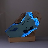 cheap Table Lamps-Shark Whale Ocean Art Ornament Gift Solid Wood Resin Night Light for Office Desktop Christmas Gift
