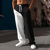 cheap Sweatpants-Men&#039;s Sweatpants Joggers Trousers Straight Leg Sweatpants Pleated Pants Patchwork Drawstring Elastic Waist Color Block Comfort Breathable Casual Daily Holiday Sports Fashion Black Blue