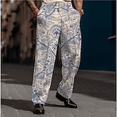 cheap Loose-Paisley Vintage Men&#039;s 3D Print Dress Pants Pants Trousers Outdoor Street Wear to work Polyester Black White Blue S M L High Elasticity Pants