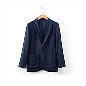 billige luksus blazer i lin-100% Lin Herre Blazer i lin Blazer Virksomhet Formell kveld Bryllupsfest Mote Fritid Vår &amp; Vinter عادي Lomme Fritid / hverdag Enkeltkneppet Blazer Svart Mørkeblå