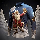 Christmas Men's Santa Claus Printed Shirts Santa Claus Casual Daily Wear Going out Fall & Winter Turndown Long Sleeve Yellow, Pink, Royal Blue S, M, L 4-Way Stretch Fabric Christmas3
