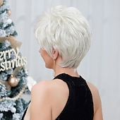 economico Parrucche di capelli veri senza cuffia-Miscela di capelli umani Parrucca Corto Riccio Kinky liscia Taglio corto spettinato Parte laterale Taglio scalato Taglio asimmetrico Argento Cosplay Bigodino e piastra per capelli Attaccatura dei