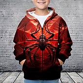 billiga Pojkens 3D-djur-Pojkar 3D SPIDER Huvtröja Kappa Ytterkläder Långärmad 3D-tryck Höst Vinter Mode Streetwear Häftig Polyester Barn 3-12 år Utomhus Ledigt Dagligen Normal