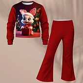 billiga Flickans 3D-tecknad film-Flickor 3D Katt Set Sweatshirt &amp; Flare Pants Set Rosa Långärmad 3D-tryck Höst Vinter Aktiv Mode Dagligen Polyester Barn 3-12 år Rund hals Utomhus Datum Semester Normal