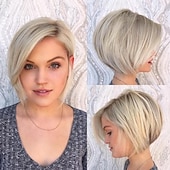 economico Parrucche trendy sintetiche-parrucche bionde per le donne parrucche bionde corte per le donne bianche parte laterale sintetica a strati parrucca bob dritta festa di halloween capelli cosplay parrucche per feste di natale