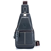 preiswerte Taschen für Herren-braune Sling Bag aus Leder für Herren mit verstellbarem Riemen und mehreren Reißverschlusstaschen – stylische Crossbody-Reise- und Freizeit-Umhängetasche