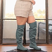 olcso Női csizmák-Női Csizmák Fordított bőr cipő Slouchy Boots Extra méret Szabadtéri Napi Tömör szín Térd fölé érő csizmák Középborjú csizma Tél Cipzár Lapos Kerek orrú Alkalmi Kényelmes minimalizmus Fordított bőr