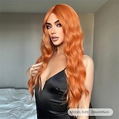 preiswerte Trendige synthetische Perücken-Synthetische Perücken Locken Mittelteil Perücke Lang A1 A2 Orange Synthetische Haare Damen Modisches Design Weich Natürlich Orange Schatten Dunkelgrau