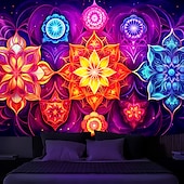 abordables Tapices de luz negra-Tapiz de meditación bohemia con luz negra, reactivo a los rayos UV, que brilla en la oscuridad, tapiz colgante psicodélico, arte mural para pared para sala de estar y dormitorio