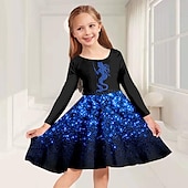 billige 3D Shining Vision kjole-Jenter&#039; 3D Grafisk Kjole Langermet 3D-utskrift Vår Høst Feriereise Daglig Ferie søt stil Fritid Søt Barn 3-10 år Swingkjole Kjole med A-linje Ovenfor knéet Normal