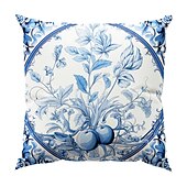 abordables style floral &amp; végétal-Taie d&#039;oreiller double face à fleurs sarcelle, taie d&#039;oreiller carrée décorative douce, pour chambre à coucher, salon, canapé, chaise, 1 pièce