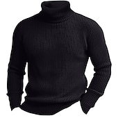 preiswerte Herrenpullover-Weihnachtspullover, Herrenpullover, Pullover, Strickpullover, Rippstrick, normal, schlicht, Rollkragen, warm halten, modern, zeitgenössisch, Alltagskleidung, Ausgehen, Kleidung, Herbst, Winter, Schwarzwein